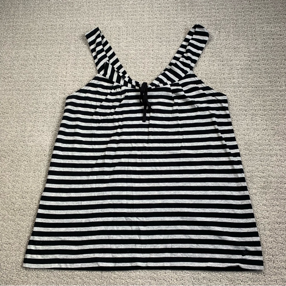 Aerie Cotton Gray Black Striped V Neck Tank Women Size Small